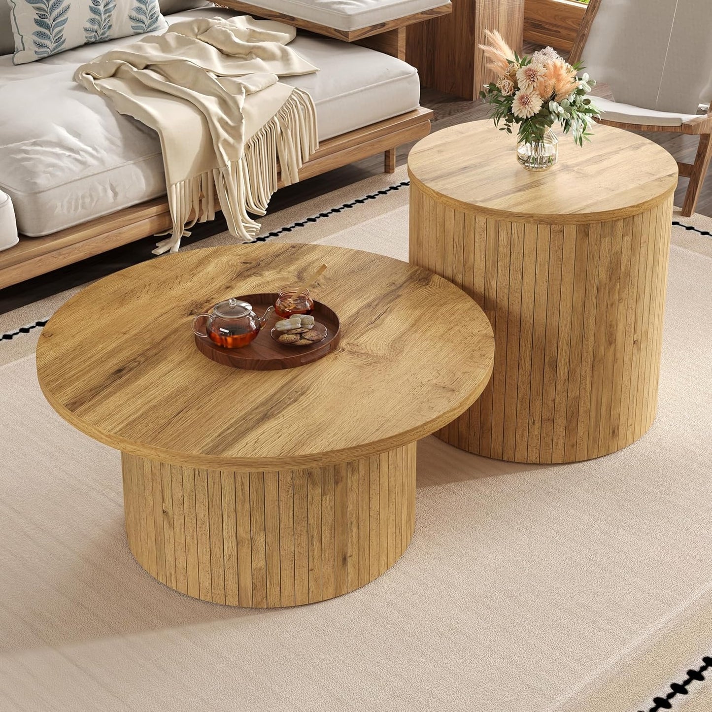 2-teiliges Couchtisch-Set mit runden Tischplatten und