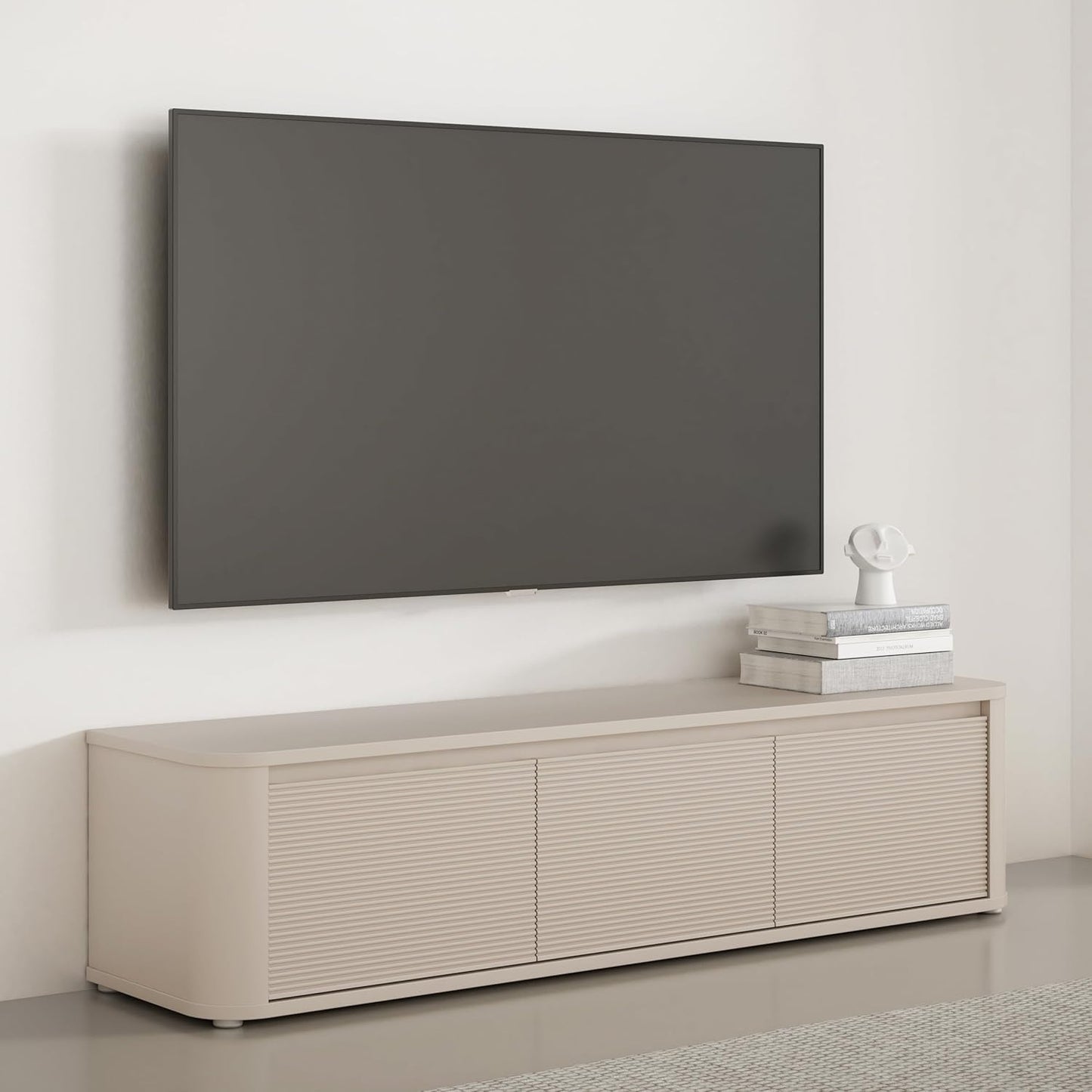 TV-Lowboard mit 3 Turen und Relieffront aus Holzwerkstoff in Kaschmirbeige, 168 ¡Á 41,5 ¡Á 41,3