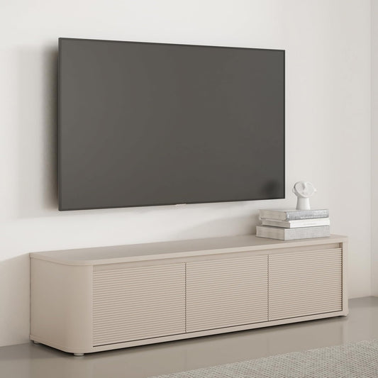TV-Lowboard mit 3 Turen und Relieffront aus Holzwerkstoff in Kaschmirbeige, 168 ¡Á 41,5 ¡Á 41,3