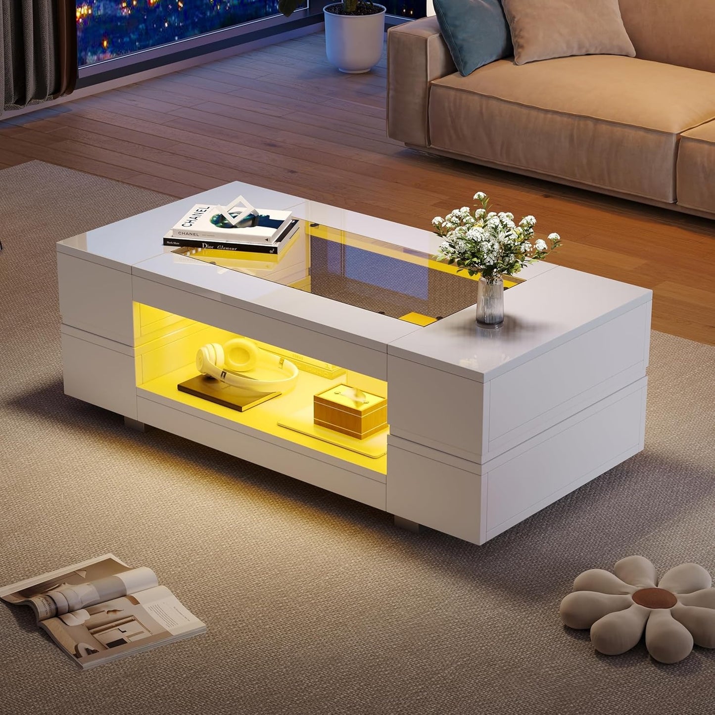 Couchtisch in Hochglanz mit LED-Beleuchtung und