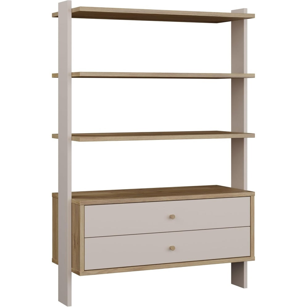 Regal mit 3 Boden und 2 Schubladen aus Holzwerkstoff in Mauvella-Eiche und Beige, 104,2 ¡Á 153,6 ¡Á 41,5