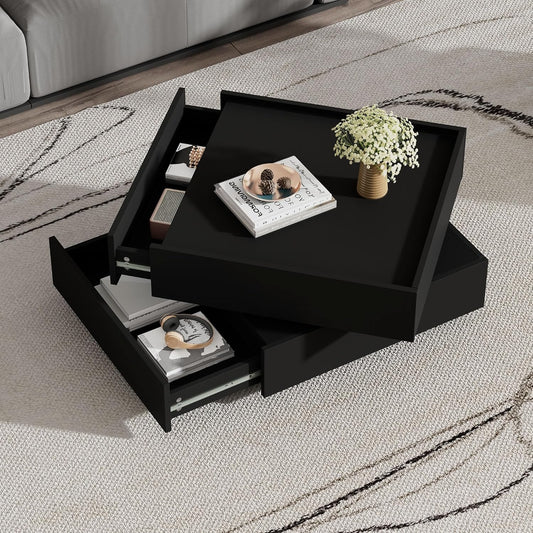 Quadratischer Couchtisch mit drehbarer Tischplatte und 2