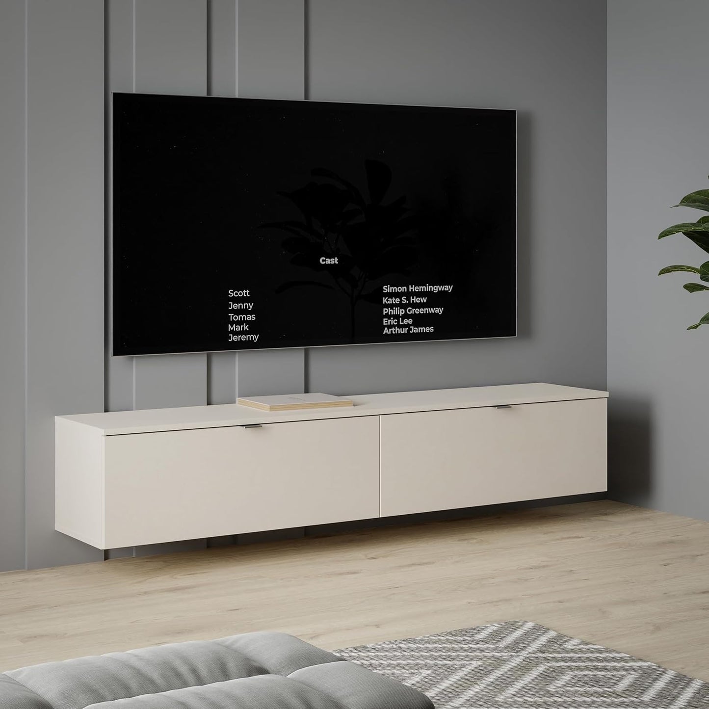 TV-Lowboard fur Fernseher bis 80 Zoll, hangend oder stehend, Kaschmirbeige, 179,6 ¡Á 35,4 ¡Á 34,8