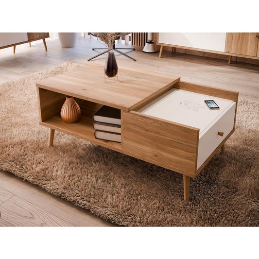 Couchtisch mit Schublade aus Holzwerkstoff in Mauvella-Eiche und Wei?, 106 ¡Á 45 ¡Á 60