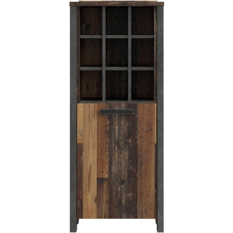 Bucherregal mit Barfach aus Holzwerkstoff in Old Wood Vintage Dekor und dunkelgrauer Betonoptik, 151,5 ¡Á 118,3 ¡Á 47,4