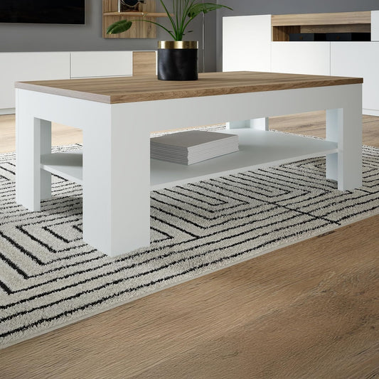 Couchtisch mit Ablagefach aus Holzwerkstoff in Secret Grey und Valencia-Eiche, 110 ¡Á 45,5 ¡Á 60